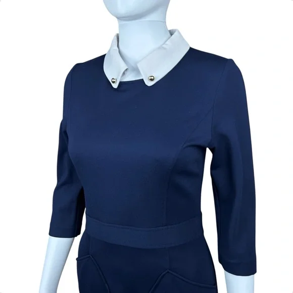 Victoria by Victoria Beckham Nitta Navy Sheath Midi Dress MEDIUM Preppy Academia